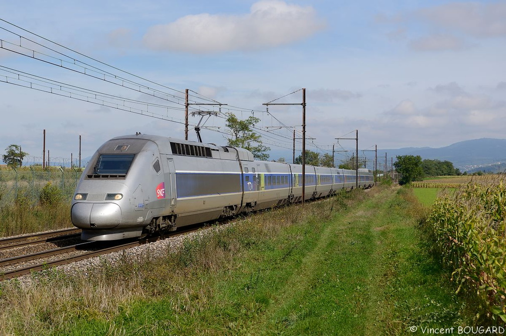 Le TGV POS 4416 près de Chazey-sur-Ain.